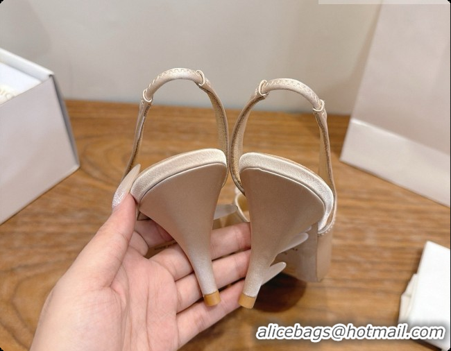 Discount Dior Heeled Slingback Sandal in Satin 7.5cm Heel D091056 Beige 2026