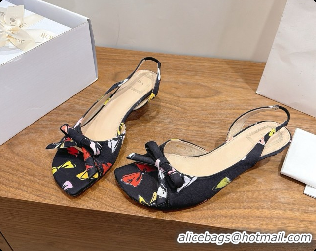 Unique Style Dior Dioriviera Heeled Slingback Sandal in Satin 3.5cm Heel D091065 Black 2026