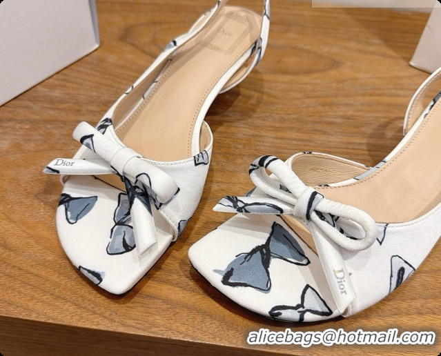 Reasonable Price Dior Dioriviera Heeled Slingback Sandal in Satin 3.5cm Heel D091067 White 2026