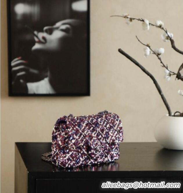 Luxury Cheap Chanel Mini Sequins Flap Bag CH091410 Purple 2026