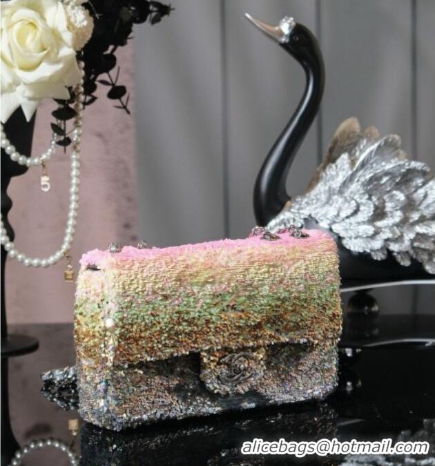 Best Price Chanel Mini Sequins Flap Bag CH091414 Pink/Gold/Silver 2026