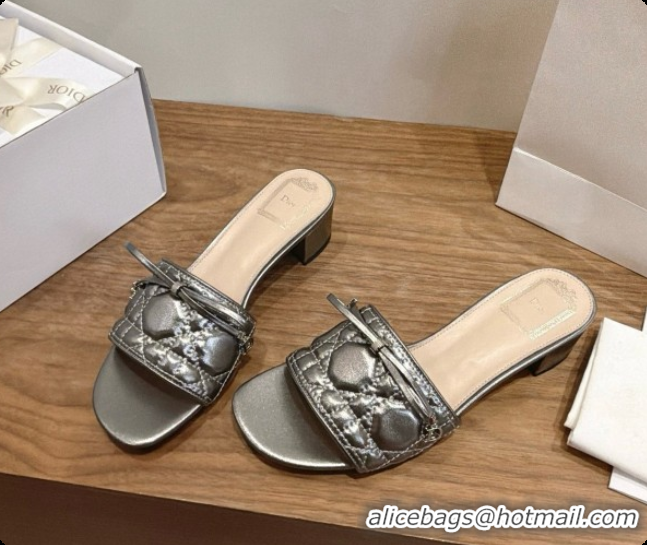 Sumptuous Dior Cannage Heeled Slide in Black Quilted Cannage Lambskin 3.5cm Heel Silver Grey 6091080 2026