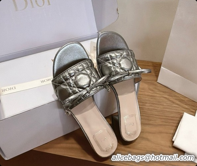 Sumptuous Dior Cannage Heeled Slide in Black Quilted Cannage Lambskin 3.5cm Heel Silver Grey 6091080 2026