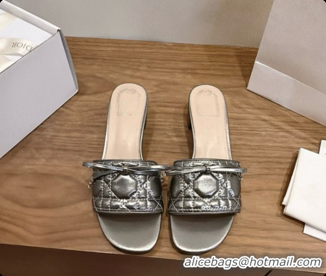 Sumptuous Dior Cannage Heeled Slide in Black Quilted Cannage Lambskin 3.5cm Heel Silver Grey 6091080 2026