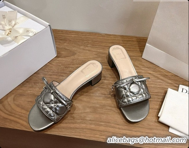 Sumptuous Dior Cannage Heeled Slide in Black Quilted Cannage Lambskin 3.5cm Heel Silver Grey 6091080 2026