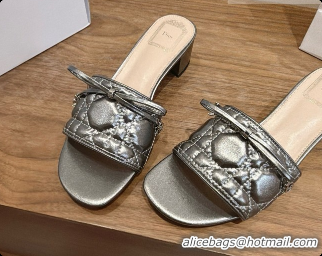 Sumptuous Dior Cannage Heeled Slide in Black Quilted Cannage Lambskin 3.5cm Heel Silver Grey 6091080 2026