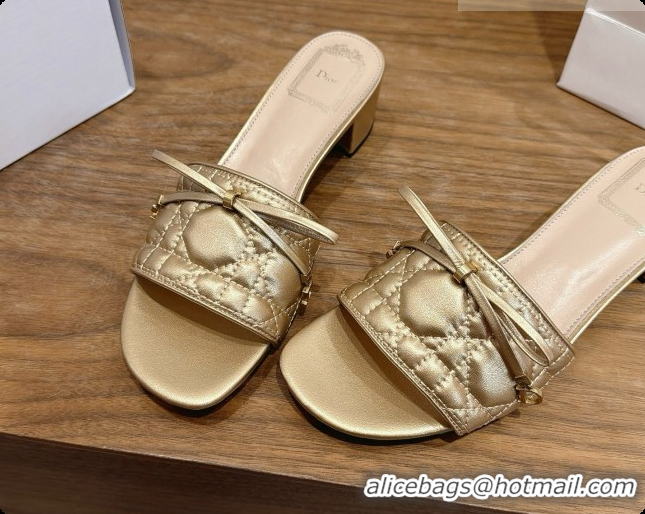 Classic Practical Dior Cannage Heeled Slide in Black Quilted Cannage Lambskin 3.5cm Heel Gold 6091110 2026