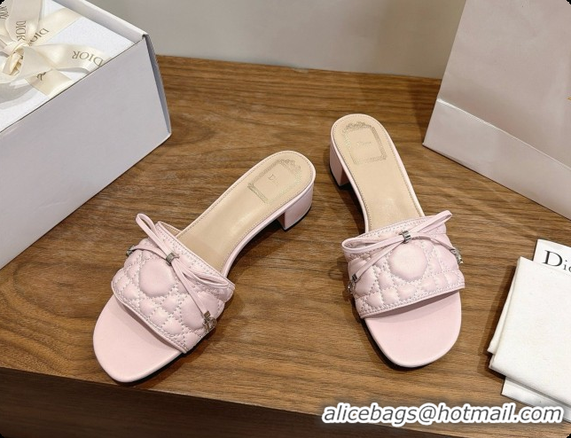 Popular Style Dior Cannage Heeled Slide in Black Quilted Cannage Lambskin 3.5cm Heel Light Pink 6091111 2026