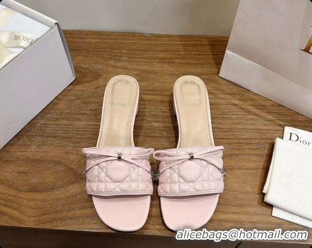 Popular Style Dior Cannage Heeled Slide in Black Quilted Cannage Lambskin 3.5cm Heel Light Pink 6091111 2026