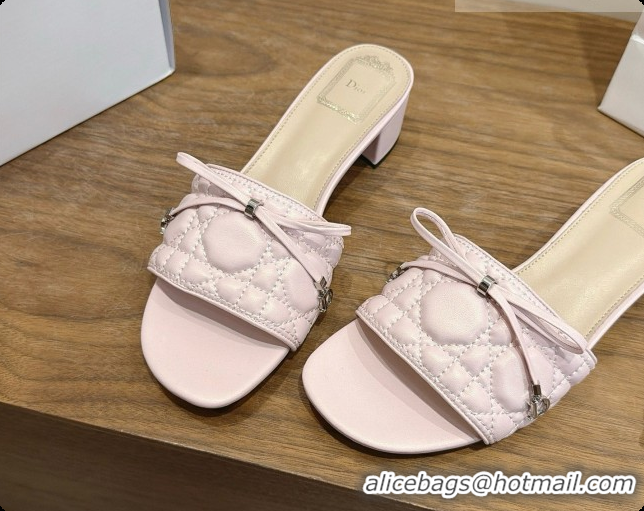 Popular Style Dior Cannage Heeled Slide in Black Quilted Cannage Lambskin 3.5cm Heel Light Pink 6091111 2026