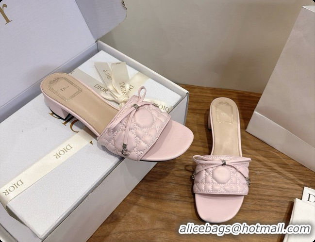 Popular Style Dior Cannage Heeled Slide in Black Quilted Cannage Lambskin 3.5cm Heel Light Pink 6091111 2026