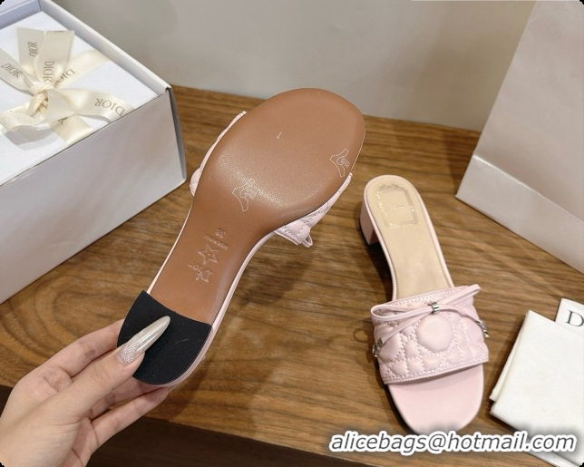 Popular Style Dior Cannage Heeled Slide in Black Quilted Cannage Lambskin 3.5cm Heel Light Pink 6091111 2026