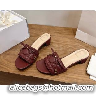 Original Cheap Dior Cannage Heeled Slide in Black Quilted Cannage Lambskin 3.5cm Heel Burgundy 6091113 2026