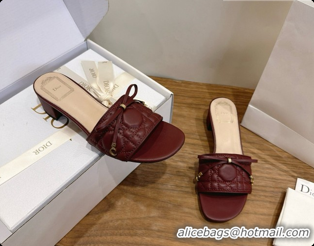 Original Cheap Dior Cannage Heeled Slide in Black Quilted Cannage Lambskin 3.5cm Heel Burgundy 6091113 2026