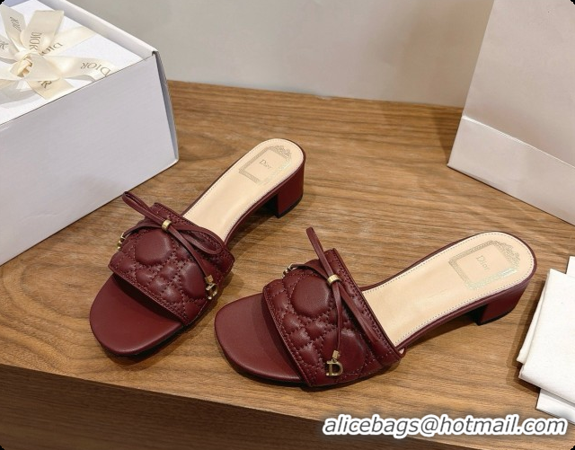 Original Cheap Dior Cannage Heeled Slide in Black Quilted Cannage Lambskin 3.5cm Heel Burgundy 6091113 2026