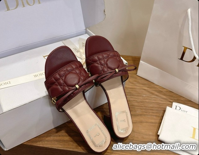 Original Cheap Dior Cannage Heeled Slide in Black Quilted Cannage Lambskin 3.5cm Heel Burgundy 6091113 2026