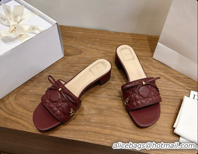 Original Cheap Dior Cannage Heeled Slide in Black Quilted Cannage Lambskin 3.5cm Heel Burgundy 6091113 2026