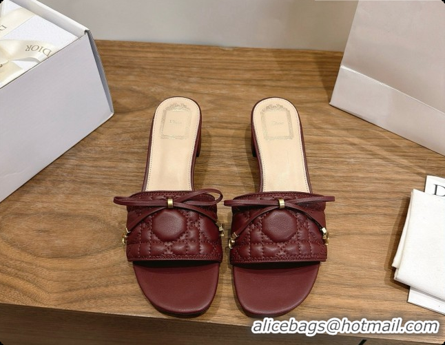 Original Cheap Dior Cannage Heeled Slide in Black Quilted Cannage Lambskin 3.5cm Heel Burgundy 6091113 2026