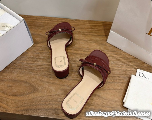Original Cheap Dior Cannage Heeled Slide in Black Quilted Cannage Lambskin 3.5cm Heel Burgundy 6091113 2026