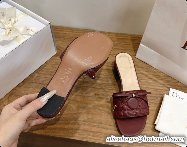 Original Cheap Dior Cannage Heeled Slide in Black Quilted Cannage Lambskin 3.5cm Heel Burgundy 6091113 2026