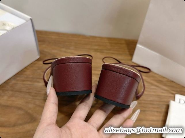 Original Cheap Dior Cannage Heeled Slide in Black Quilted Cannage Lambskin 3.5cm Heel Burgundy 6091113 2026