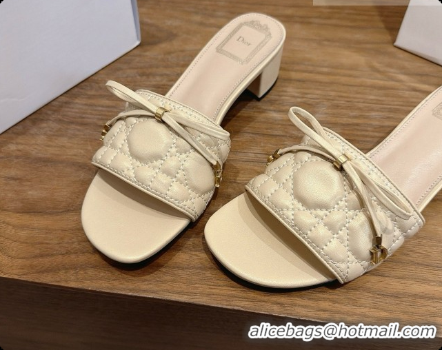 Custom Dior Cannage Heeled Slide in Black Quilted Cannage Lambskin 3.5cm Heel Beige 6091116 2026