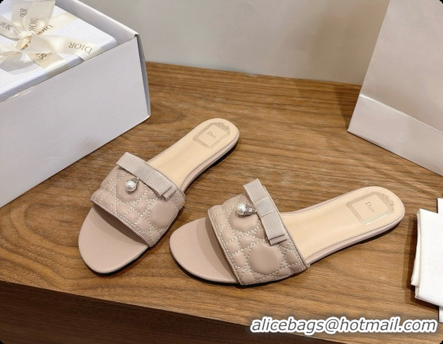 Buy New Cheap Dior Quilted Cannage Lambskin Slide with Pearl D091117 Beige 2026 