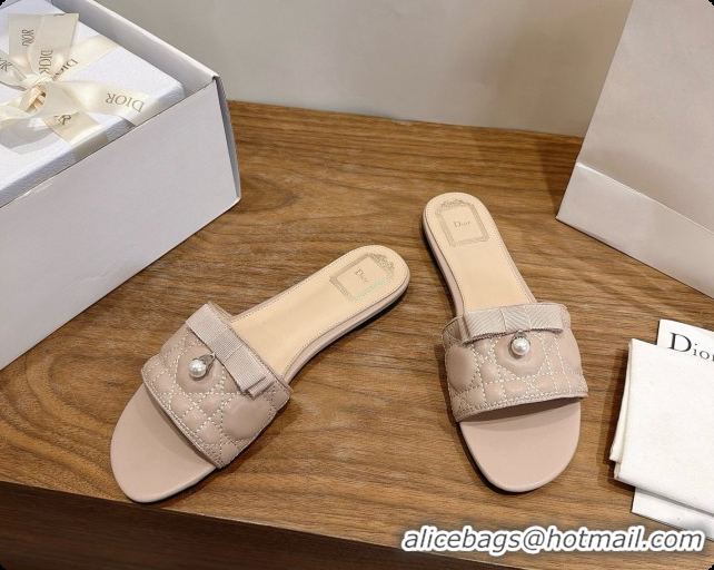 Buy New Cheap Dior Quilted Cannage Lambskin Slide with Pearl D091117 Beige 2026 