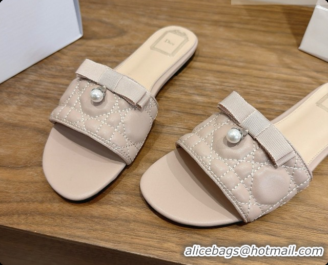 Buy New Cheap Dior Quilted Cannage Lambskin Slide with Pearl D091117 Beige 2026 
