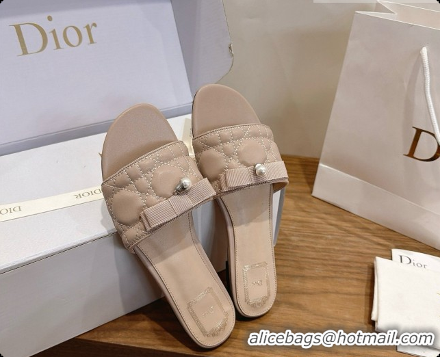 Buy New Cheap Dior Quilted Cannage Lambskin Slide with Pearl D091117 Beige 2026 