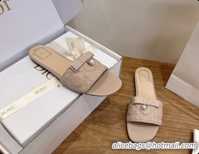 Buy New Cheap Dior Quilted Cannage Lambskin Slide with Pearl D091117 Beige 2026 