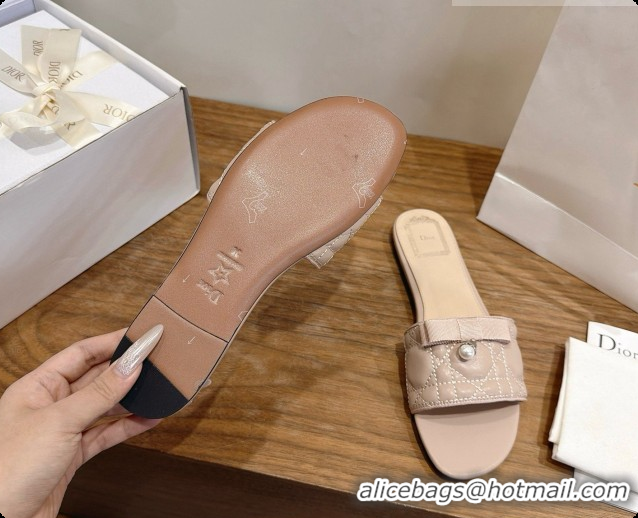 Buy New Cheap Dior Quilted Cannage Lambskin Slide with Pearl D091117 Beige 2026 