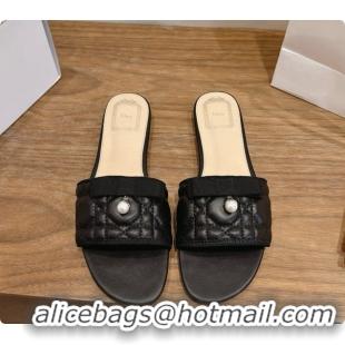 Top Grade Dior Quilted Cannage Lambskin Slide with Pearl D091118 Black 2026