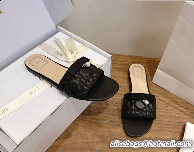 Top Grade Dior Quilted Cannage Lambskin Slide with Pearl D091118 Black 2026