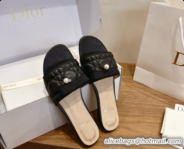 Top Grade Dior Quilted Cannage Lambskin Slide with Pearl D091118 Black 2026