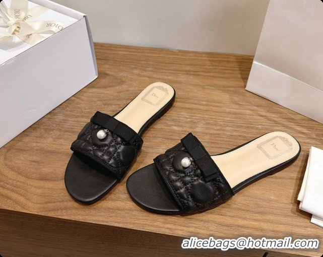 Top Grade Dior Quilted Cannage Lambskin Slide with Pearl D091118 Black 2026