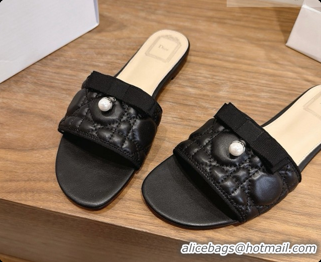 Top Grade Dior Quilted Cannage Lambskin Slide with Pearl D091118 Black 2026