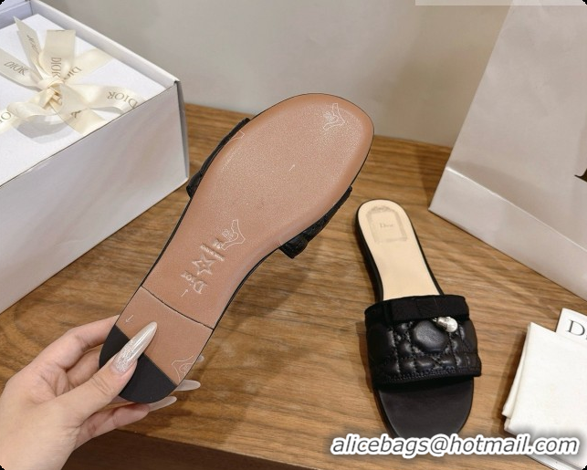 Top Grade Dior Quilted Cannage Lambskin Slide with Pearl D091118 Black 2026