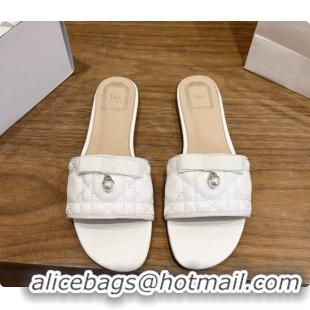 Best Quality Dior Quilted Cannage Lambskin Slide with Pearl D091119 White 2026