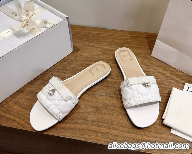 Best Quality Dior Quilted Cannage Lambskin Slide with Pearl D091119 White 2026