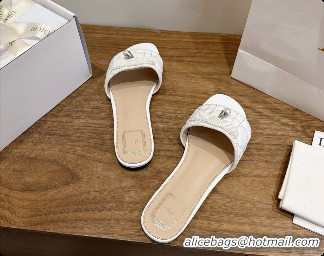 Best Quality Dior Quilted Cannage Lambskin Slide with Pearl D091119 White 2026