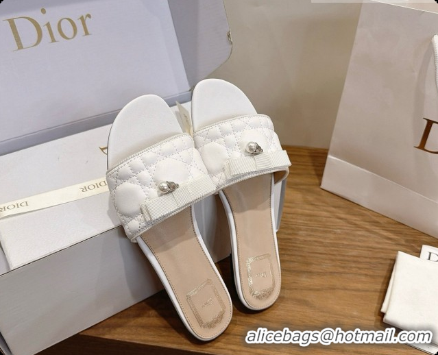 Best Quality Dior Quilted Cannage Lambskin Slide with Pearl D091119 White 2026