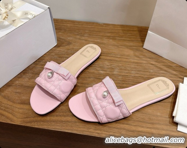 Discount Dior Quilted Cannage Lambskin Slide with Pearl D091120 Pink 2026
