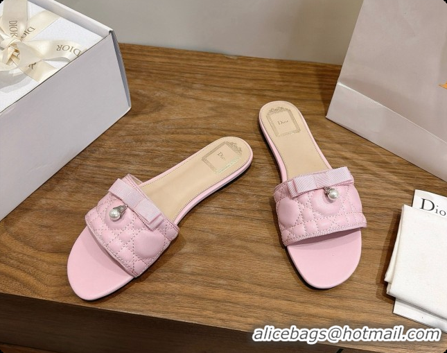 Discount Dior Quilted Cannage Lambskin Slide with Pearl D091120 Pink 2026
