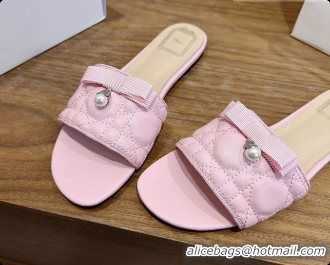 Discount Dior Quilted Cannage Lambskin Slide with Pearl D091120 Pink 2026
