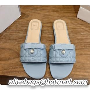 Buy Ladies Dior Quilted Cannage Lambskin Slide with Pearl D091121 Blue Grey 2026