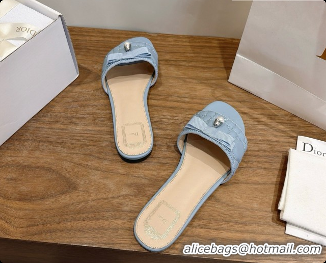 Buy Ladies Dior Quilted Cannage Lambskin Slide with Pearl D091121 Blue Grey 2026