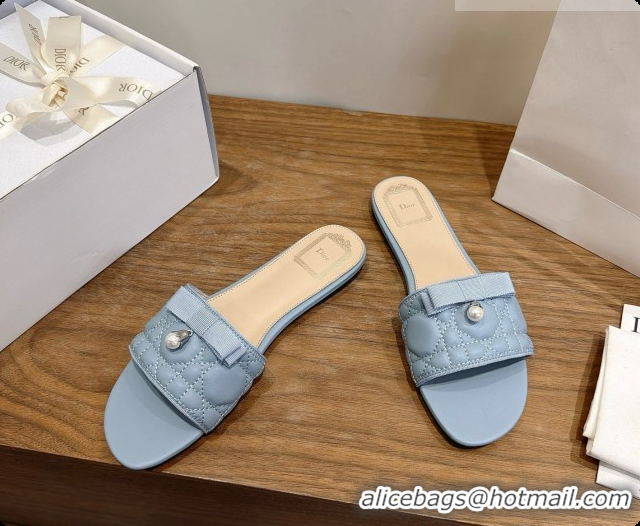 Buy Ladies Dior Quilted Cannage Lambskin Slide with Pearl D091121 Blue Grey 2026