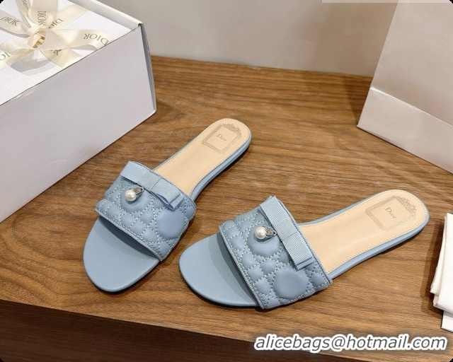 Buy Ladies Dior Quilted Cannage Lambskin Slide with Pearl D091121 Blue Grey 2026
