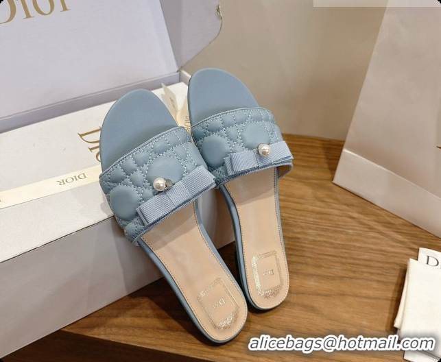 Buy Ladies Dior Quilted Cannage Lambskin Slide with Pearl D091121 Blue Grey 2026